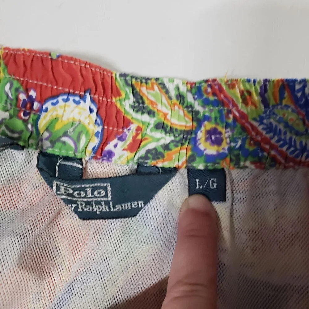 Vintage Polo Ralph Lauren Paisley Swim Trunks Colorful Beach Mesh Lined Mens L